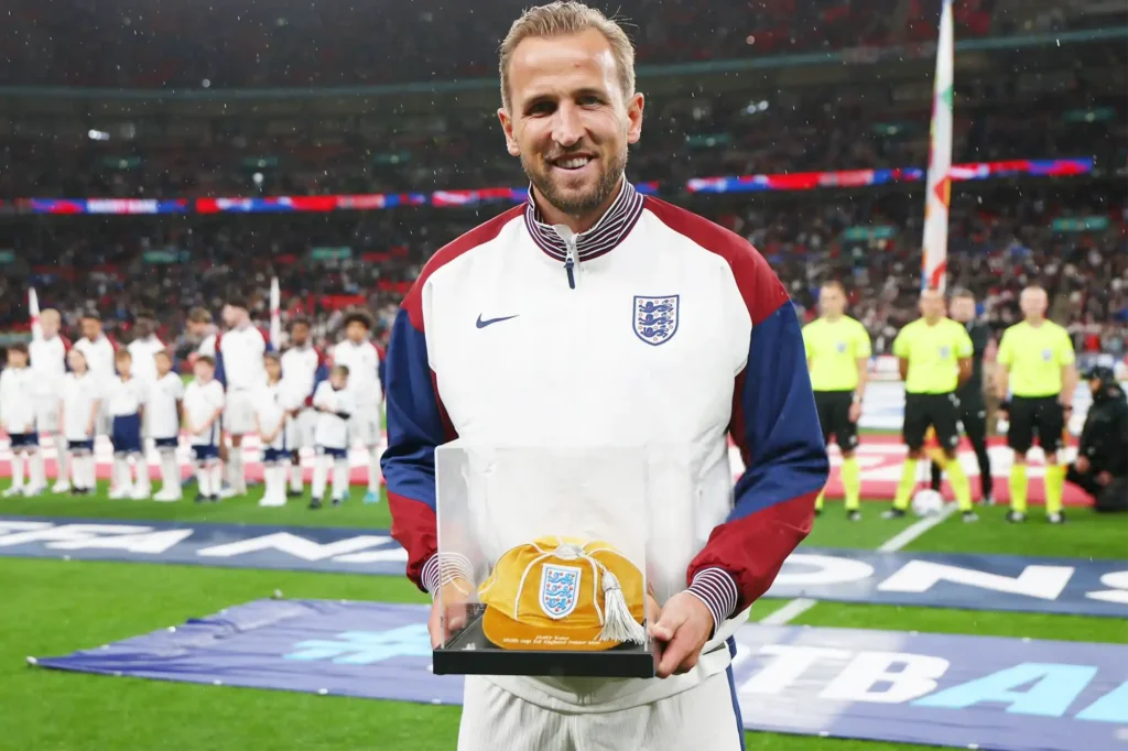 Harry Kane, with his 67th goal on his 100th appearance for England