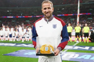 Harry Kane, with his 67th goal on his 100th appearance for England